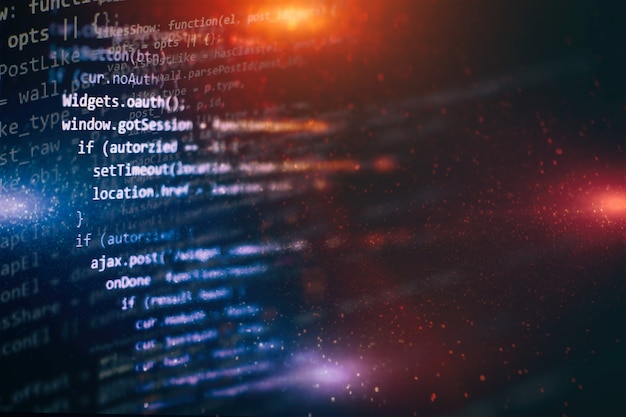 Photo closeup developing programming and coding technologies. developer working on web sites codes in office.