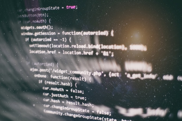 Photo closeup developing programming and coding technologies. developer working on web sites codes in office.