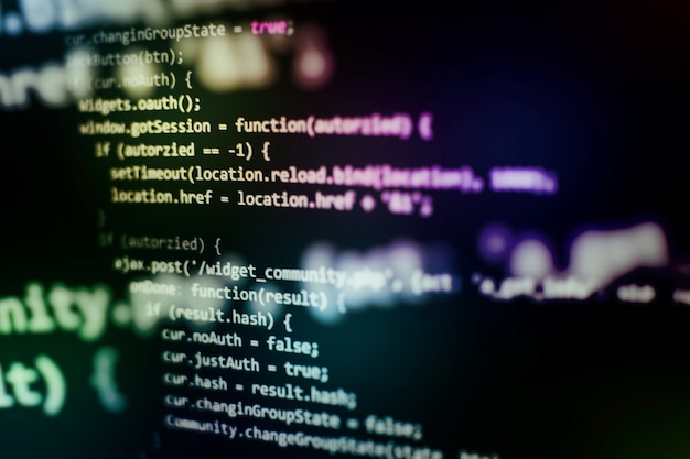 Photo closeup developing programming and coding technologies. developer working on web sites codes in office.