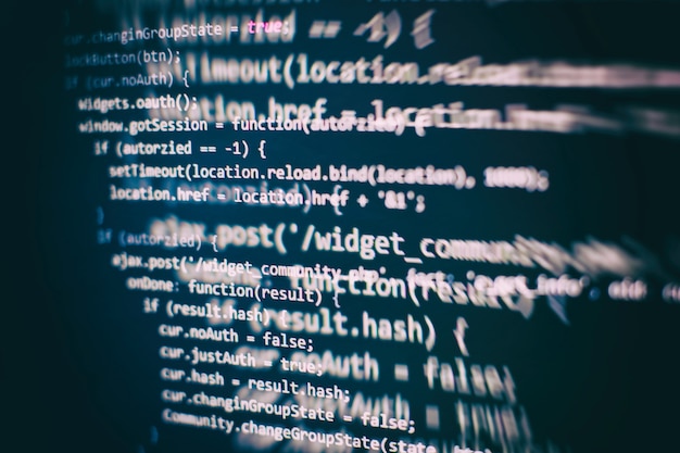 Photo closeup developing programming and coding technologies. developer working on web sites codes in office.