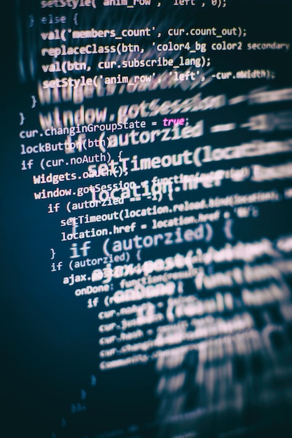 Photo closeup developing programming and coding technologies. developer working on web sites codes in office.