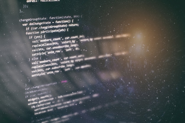 Photo closeup developing programming and coding technologies. developer working on web sites codes in office.