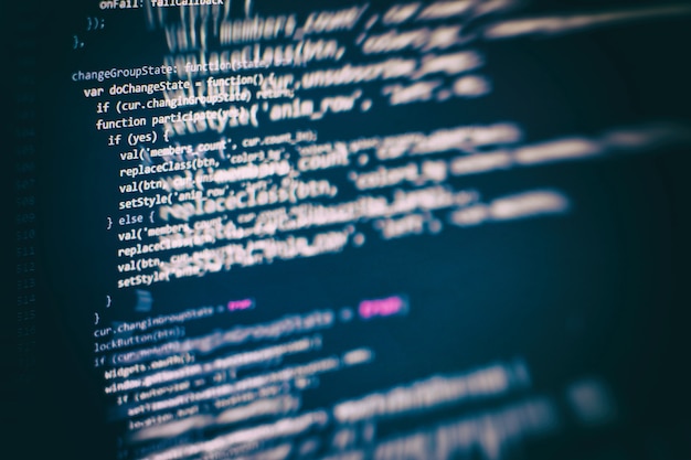 Photo closeup developing programming and coding technologies. developer working on web sites codes in office.