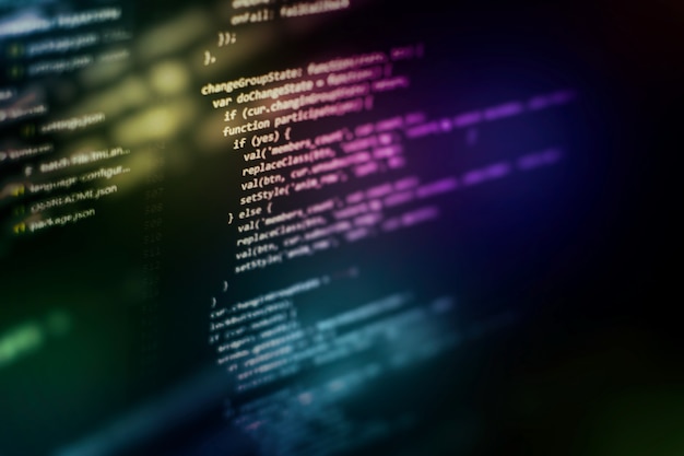 Photo closeup developing programming and coding technologies. developer working on web sites codes in office.