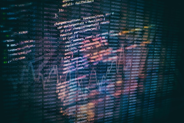 Photo closeup developing programming and coding technologies. developer working on web sites codes in office.