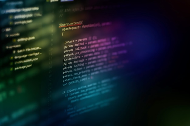 Photo closeup developing programming and coding technologies. developer working on web sites codes in office.