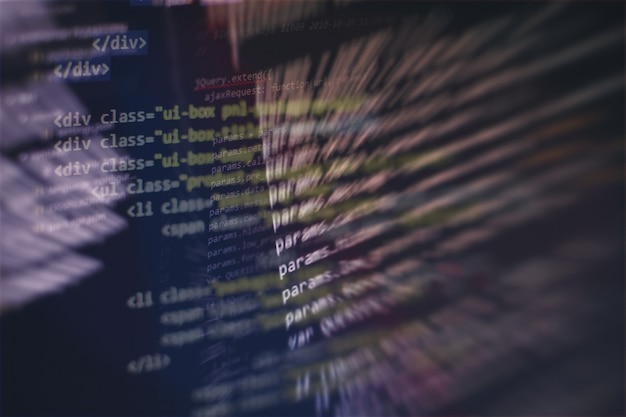 Photo closeup developing programming and coding technologies. developer working on web sites codes in office.