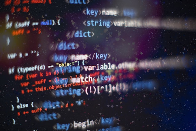 Photo closeup developing programming and coding technologies. developer working on web sites codes in office.