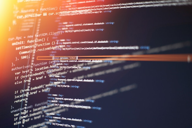 Photo closeup developing programming and coding technologies. developer working on web sites codes in office.