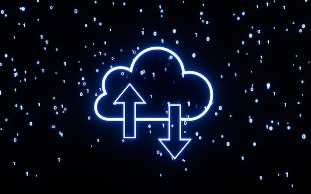 Photo cloud computing and binary code 3d rendering