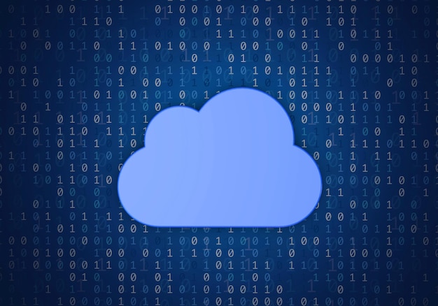 Photo cloud computing concept blue cloud shape on a binary code background 3d rendering