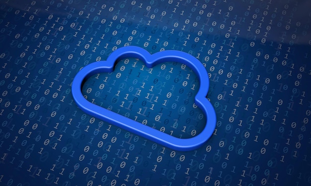 Photo cloud computing concept blue cloud shape on a binary code background 3d rendering