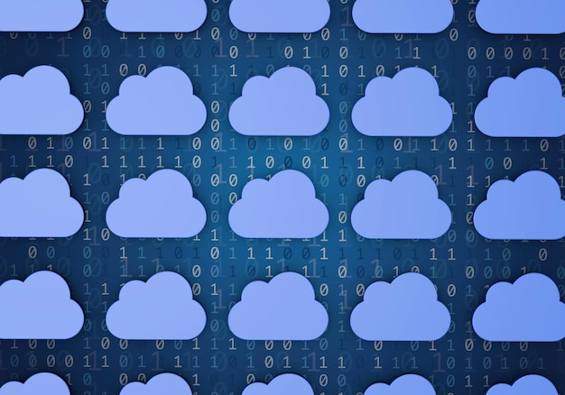 Photo cloud computing concept blue cloud shape on a binary code background 3d rendering