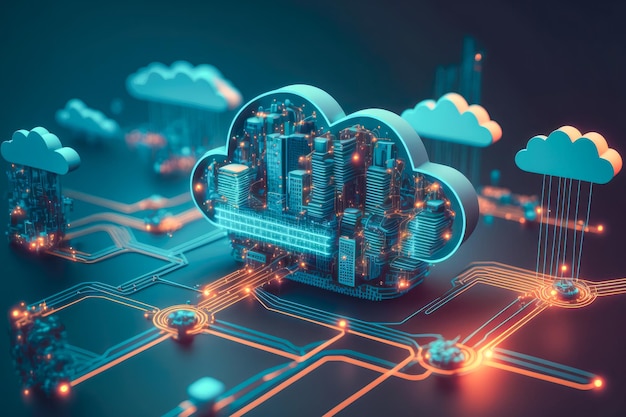 Photo cloud computing technology concept futuristic illustration