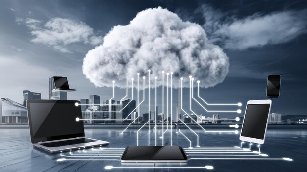 Photo cloud computing technology concept with cloud and digital connection