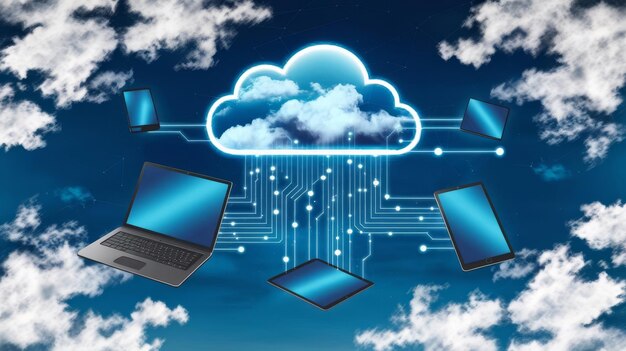 Photo cloud computing technology concept with cloud and digital connection
