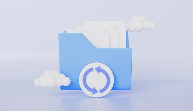 Photo cloud in folder with file sync icon computer file folder with synchronization cloud data center