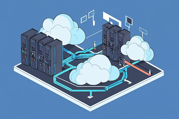 Photo cloud synchronization storage isometric illustration network infrastructure