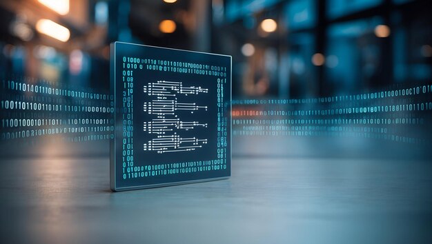 Photo code icon and binary symbol infographic design for programming and software development