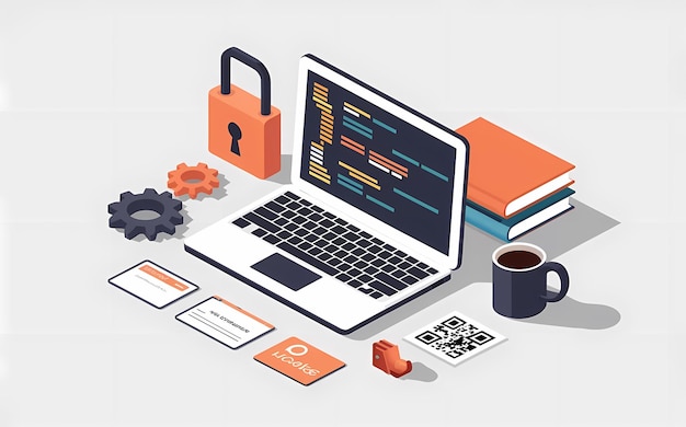 Photo coding universe 3d programming desktop computer screen for development project