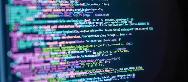 Photo colorful computer code on screen programming language syntax software development coding technology digital data it web development script lines of code monitor