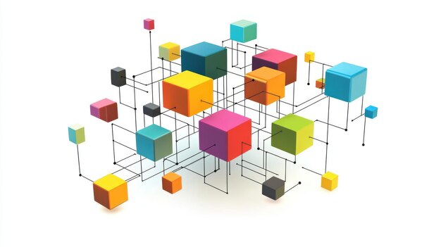 Photo colorful interconnected cubes a 3d network visualization