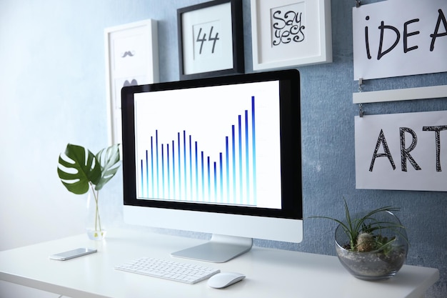 Photo comfortable workplace with computer