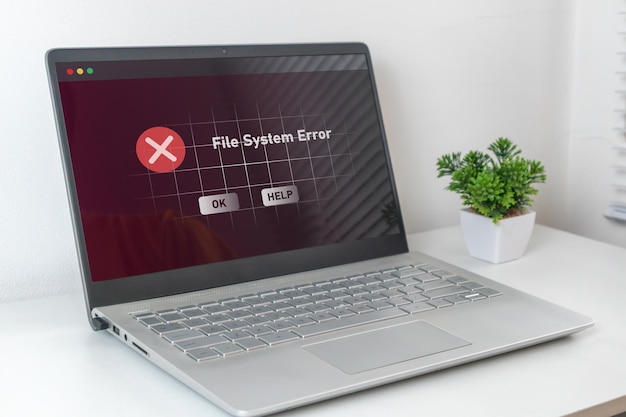 Photo a computer laptop with operation error message system error file system error or critical error