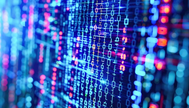 Photo a computer monitor displays an array of binary code creating a visually captivating scene