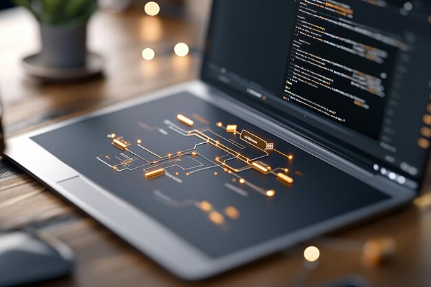 Photo computer monitor with programming code code computer screen ai generated