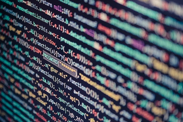 Photo computer screen displaying program code website development application building password