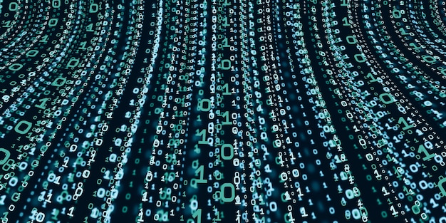 Photo computer system information concept abstract binary code technology   the background with binary data falling from the top of the digital binary data screen  3d illustration