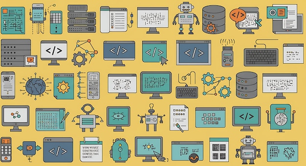 Photo computer technology icons pattern background illustration