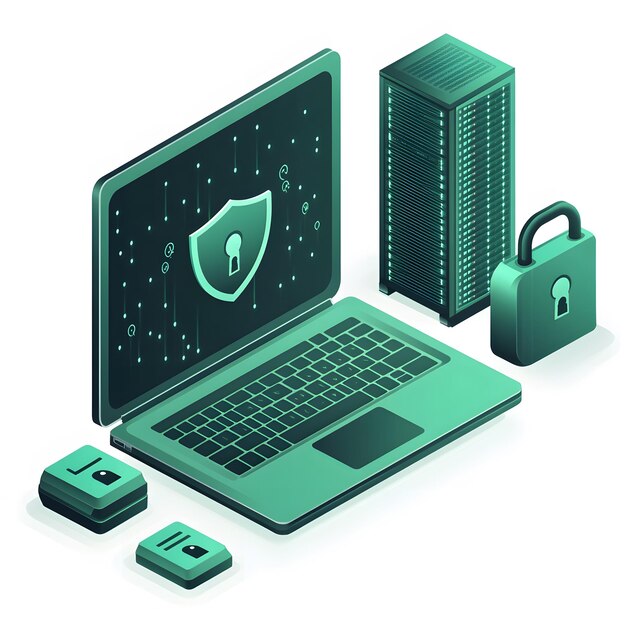 Photo a computer with a shield and a pad with a padlock on it