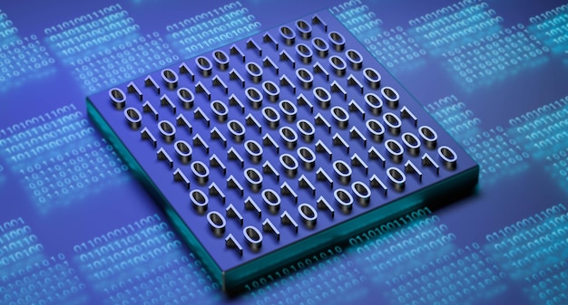 Photo concept binary code on neon code background with blur binary data 3d render illustration