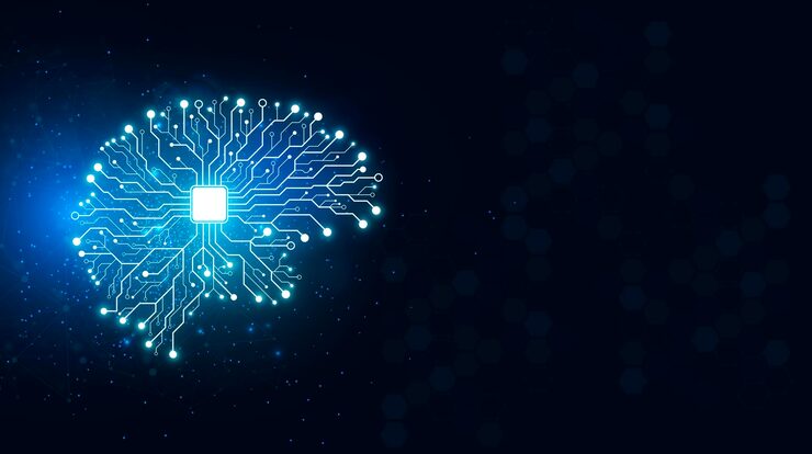 Concept of using data and algorithms AI learning and development Intelligent AI learning system Intelligent cybernetic brain Isolated technological brain