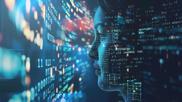 Photo conceptual image of ai integrating with big data featuring a stream of numbers and algorithms