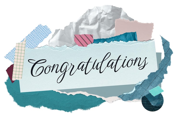 Photo congratulations png word sticker typography aesthetic paper collage transparent background