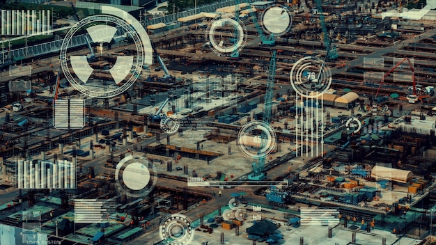 Photo construction technology concept with alteration graphic over construction site