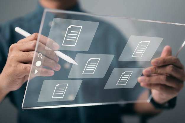 Photo corporate business technology, online documentation database, document management system (dms), online documentation database and process automation to efficiently handle files.