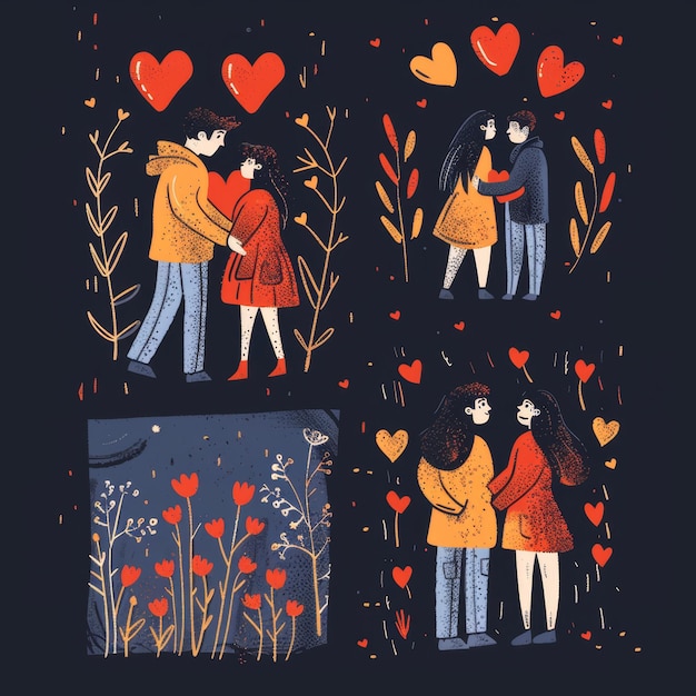 Photo a couple kissing in a forest with hearts and the words  love