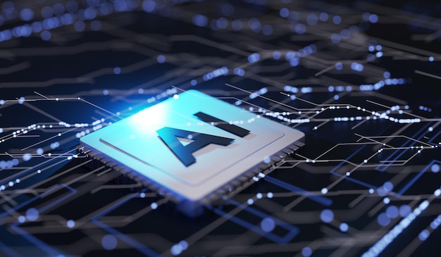 Photo cpu circuit background ai chip rendering cpu ai artificial intelligence computer processor digital