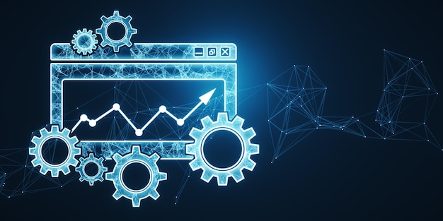 Photo creative digital computer folder with cogs polygonal mesh and arrows project management icon data management folder project goals task management concept 3d rendering