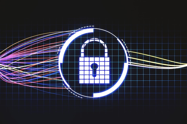 Photo creative round digital button with padlock