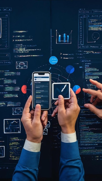 Photo cropped shot of startup ux ui front end designers developing programming and coding responsive web