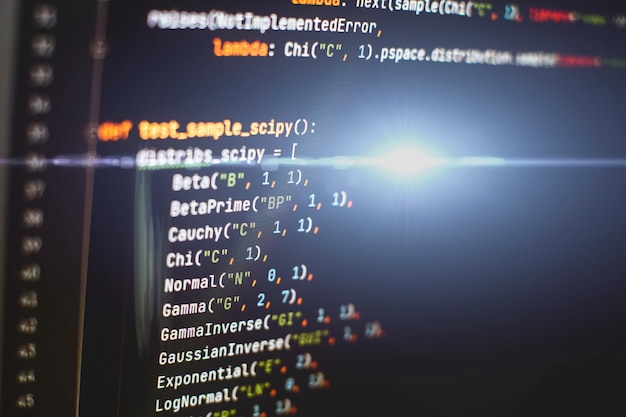 Photo css, javascript and html usage. monitor closeup of function source code. abstract it technology background. software source code.
