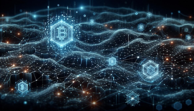 Photo cyber big data flow blockchain data network line