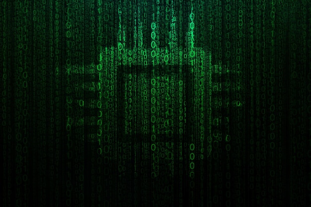 Photo cyber processor with green binary code technological background cpu and gpu concept ai technologies mining and crypto creative idea