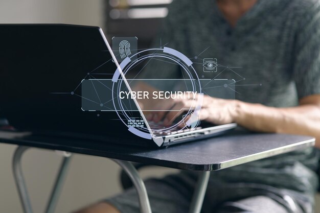 Photo cyber security concepts with laptop and digital interface elements