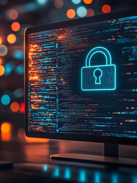 Photo cyber security illustration with hightech protecting cloud computer